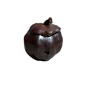 Studio Pottery Mushroom Lidded Jar Apple and Core Glaze Signed Artisan Vessel